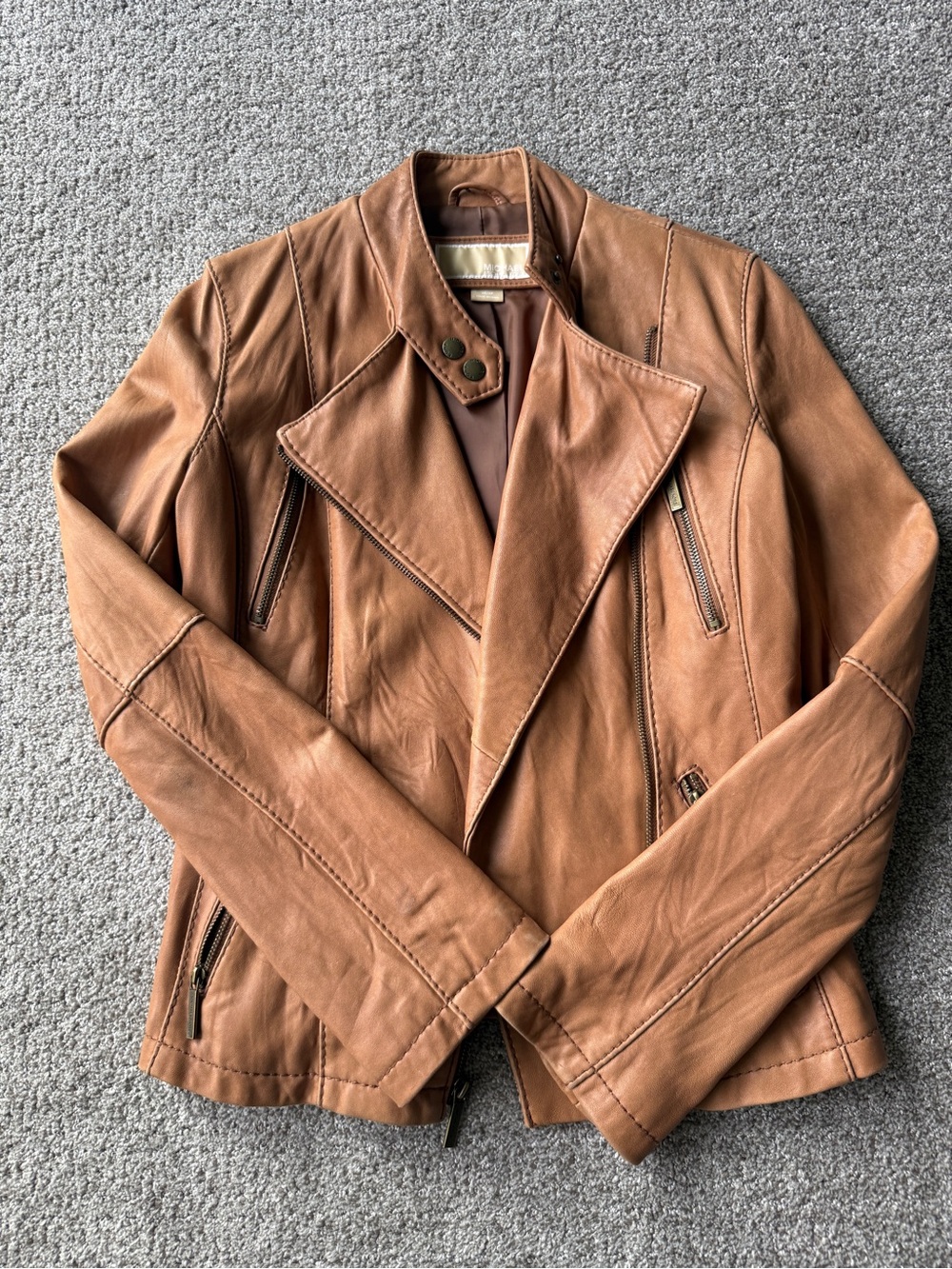 Vintage Michael Kors Camel Brown Tan Leather Moto Jacket